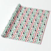 Retro Xmas Cat Stripe Multi Cadeaupapier (Uitgerold)