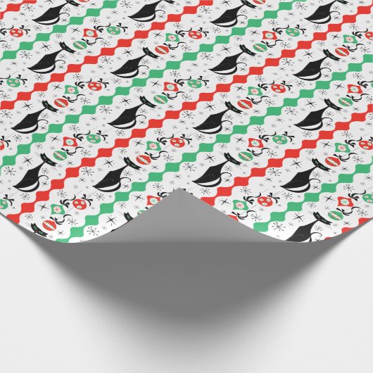 Retro Xmas Cat Stripe Multi Cadeaupapier (Hoek)
