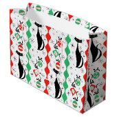 Retro Xmas Cat Stripe Multi Groot Cadeauzakje (Achterkant Gekanteld)