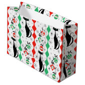 Retro Xmas Cat Stripe Multi Groot Cadeauzakje (Voorkant Gekanteld)