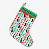 Retro Xmas Cat Stripe Multi Merry Christmas 1-zijd Kleine Kerstsok (Voorkant (Hangend))