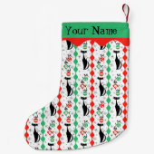 Retro Xmas Cat Stripe Multi Naam 2-zijdig Kleine Kerstsok (Achterkant)