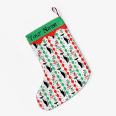 Retro Xmas Cat Stripe Multi Naam 2-zijdig Kleine Kerstsok (Achterkant (Hangend))