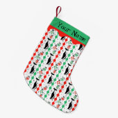 Retro Xmas Cat Stripe Multi Naam 2-zijdig Kleine Kerstsok (Voorkant (Hangend))