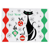 Retro Xmas Cat Stripe Naam Groot Cadeauzakje (Achterkant)