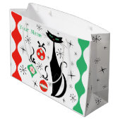 Retro Xmas Cat Stripe Naam Groot Cadeauzakje (Achterkant Gekanteld)