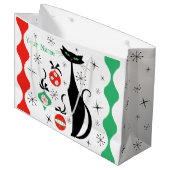 Retro Xmas Cat Stripe Naam Groot Cadeauzakje (Voorkant Gekanteld)
