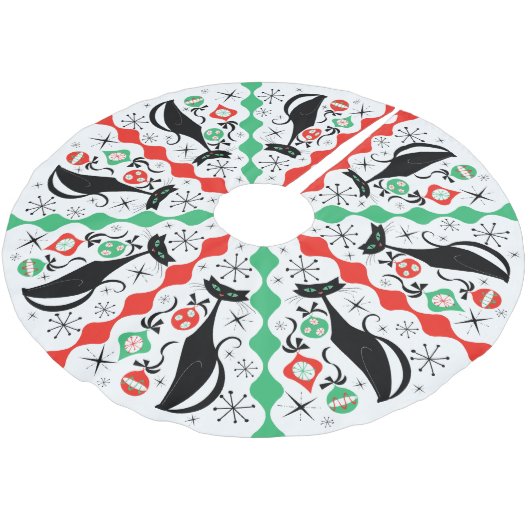 Retro Xmas Cat Stripe Tree Rok Kerstboom Rok (Gekanteld)