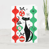 Retro Xmas Cat Tekst Vakantie Kaart (Voorkant)