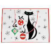 Retro Xmas Kat rood Groot Cadeauzakje (Voorkant)