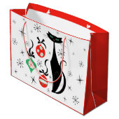 Retro Xmas Kat rood Groot Cadeauzakje (Achterkant Gekanteld)