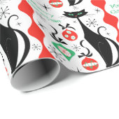 Retro Xmas Kat Streep Vrolijk Kerstfeest Cadeaupapier (Rol Hoek)