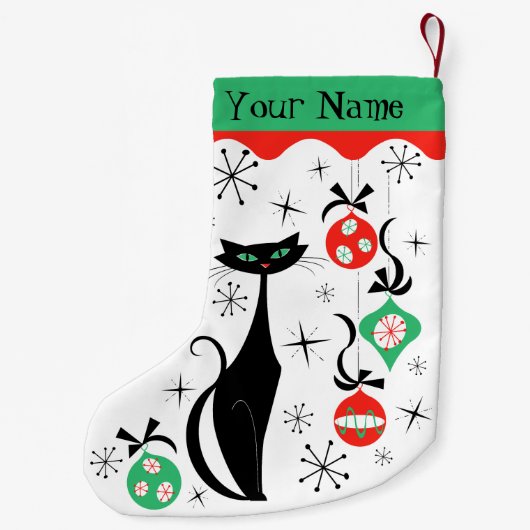 Retro Xmas kattennaam 2-zijdig Kleine Kerstsok (Achterkant)