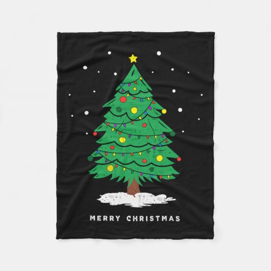 Retro Xmas Merry Kerstboom Lights Fleece Deken (Voorkant)