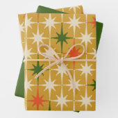 Retro Xmas Midcentury Moderne Sterren Oker Olijf Inpakpapier Vel (In situ)