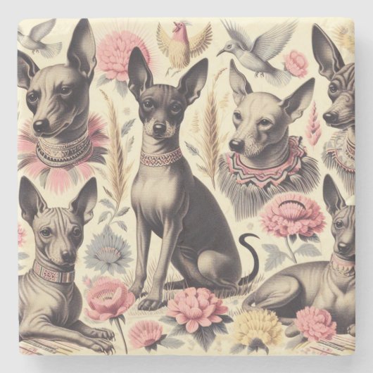 Retro Xoloitzcuintle naadloze illustratie Stenen Onderzetter (Voorkant)