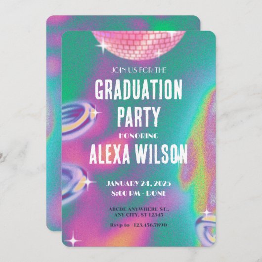 Retro y2k afstudeerfeest kaart (Voorkant / Achterkant)