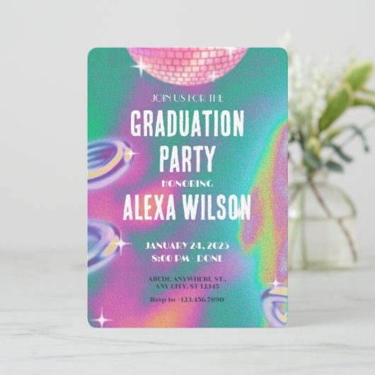 Retro y2k afstudeerfeest kaart (Staand voorkant)