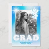 Retro Y2K Cyber Blue Neon Graduation Photo Party Kaart (Voorkant)
