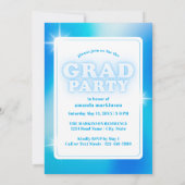 Retro Y2K Cyber Blue Neon Graduation Photo Party Kaart (Achterkant)