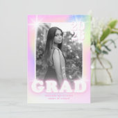 Retro Y2K Cyber Pink Neon Graduation Photo Party Kaart (Staand voorkant)
