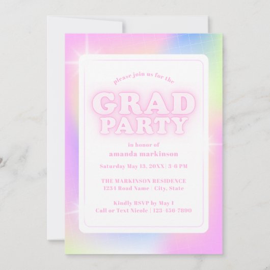 Retro Y2K Cyber Pink Neon Graduation Photo Party Kaart (Achterkant)
