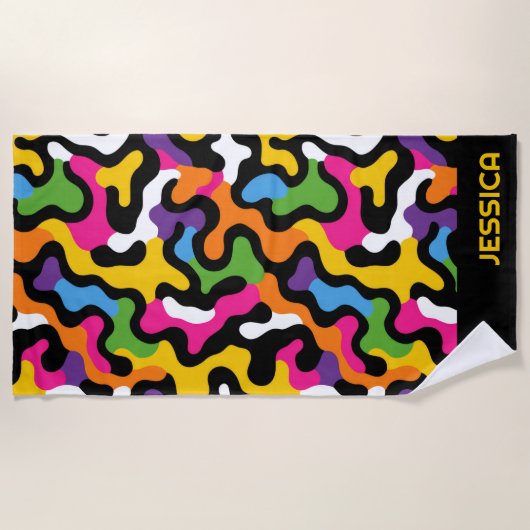 Retro y2k Esthetische Kleurrijke Swirls Abstracte  Strandlaken (Voorkant)