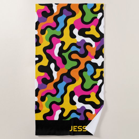 Retro y2k Esthetische Kleurrijke Swirls Abstracte  Strandlaken (Voorkant)