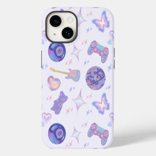Retro Y2K Kitsch Lavendel Disco Bal Gamer Patroon iPhone 14 Hoesje
