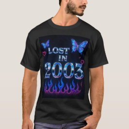 Retro Y2K "Lost in 2003" Chrome Text T-Shirt met