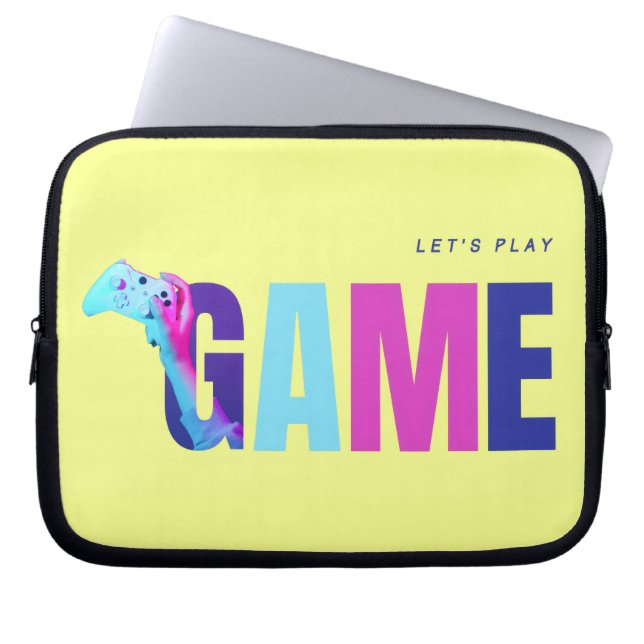 Retro Y2K Tech Synthwave Cyberpunk Gamer Geel Laptop Sleeve (Voorkant)
