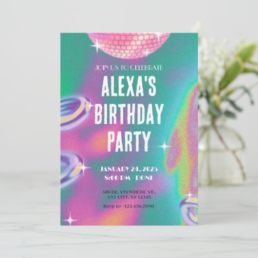 Retro y2k verjaardagsfeestuitnodiging kaart (Staand voorkant)