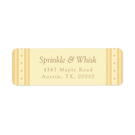 Retro Yellow And Orange Heart Stripes Bakery Etiket (Voorkant)