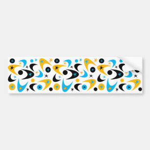 Retro Yellow Black & Aqua Starburst Boomerang Bumpersticker