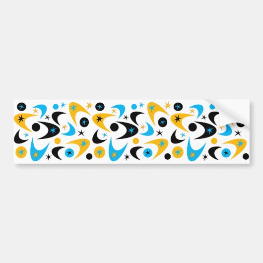Retro Yellow Black & Aqua Starburst Boomerang Bumpersticker (Voorkant)