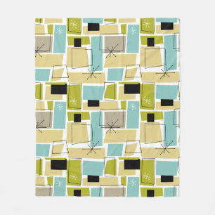 Retro Yellow Blue Abstract Squares Midden Centraal Fleece Deken