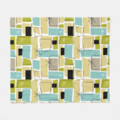 Retro Yellow Blue Abstract Squares Midden Centraal Fleece Deken (Voorkant (Horizontaal))