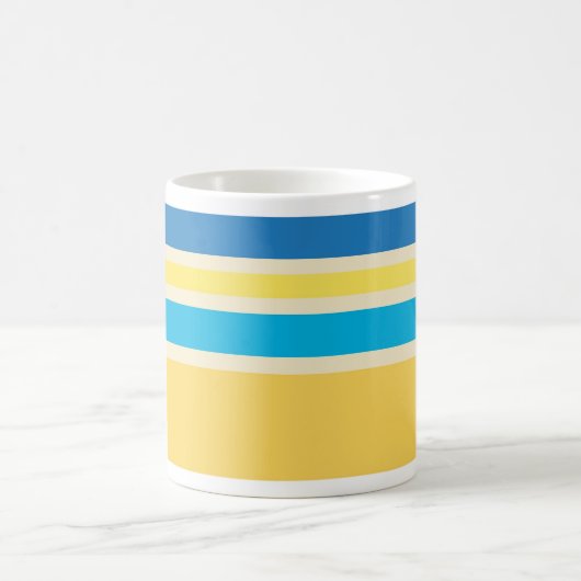 Retro Yellow Blue Cream Stripes Pattern Mok (Center)