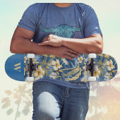 Retro Yellow Blue Floral n Tropical Palms Initial  Persoonlijk Skateboard