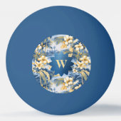 Retro Yellow Blue Floral n Tropical Palms Initial  Pingpongbal (Voorkant)
