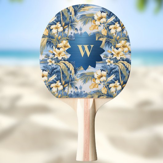Retro Yellow Blue Floral n Tropical Palms Initial  Tafeltennisbatje