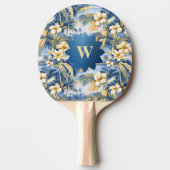 Retro Yellow Blue Floral n Tropical Palms Initial  Tafeltennisbatje (Voorkant)