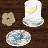 Retro Yellow Blue Floral n Tropical Palms Initial  Zandsteen Onderzetter