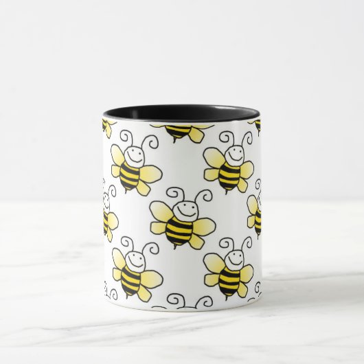 Retro Yellow Bumble Bee Pattern Mok (Midden)