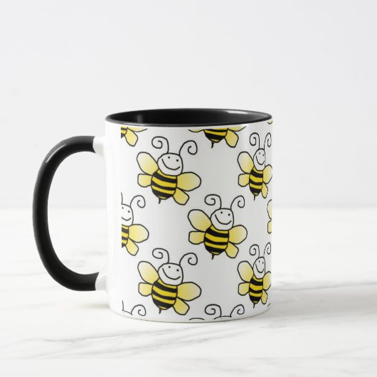 Retro Yellow Bumble Bee Pattern Mok (Links)