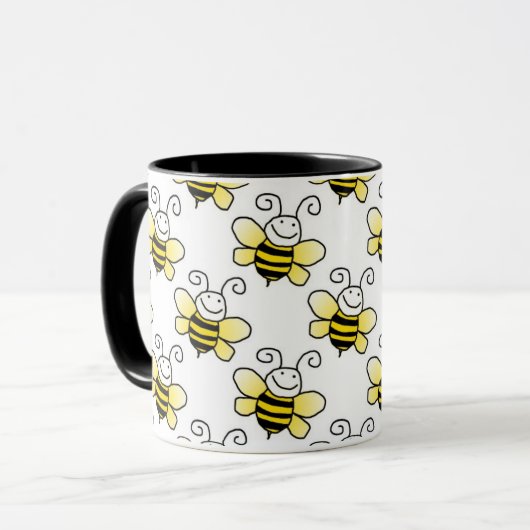 Retro Yellow Bumble Bee Pattern Mok (Voorkant links)