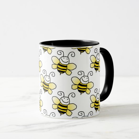 Retro Yellow Bumble Bee Pattern Mok (Voorkant rechts)