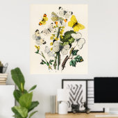 Retro Yellow Butterfly en bloemen Poster afdrukken (Thuiskantoor)