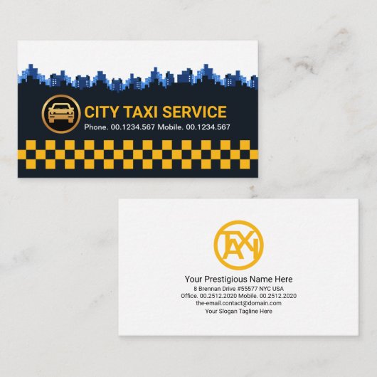 Retro Yellow Check Box City Silhouette Taxi Driver Visitekaartje (Voorkant / Achterkant)