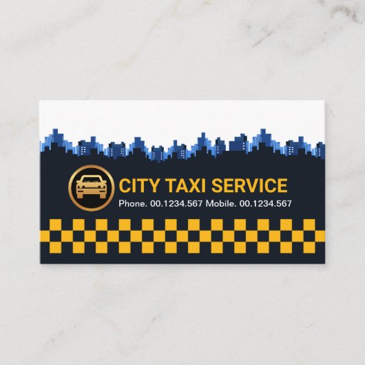 Retro Yellow Check Box City Silhouette Taxi Driver Visitekaartje (Voorkant)